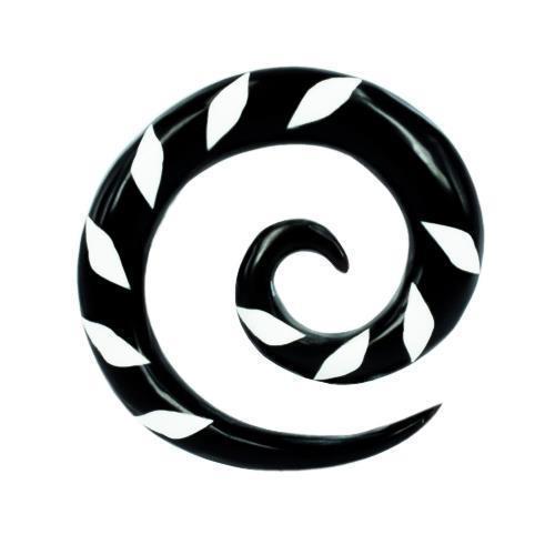 Tribal Buffalo Horn Piercing Expander, schwarze Spirale mit weißem Karoinlay, 3mm,  Plug, Tunnel, Ohrring, Ohrhänger, Ohrstecker