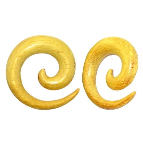 Tribal Holz Pircing Expander, gelbe Spirale, handgeschnitzt aus Jackfruchtbaum Holz, 6mm, Plug, Tunnel, Ohrhänger, Ohrstecker