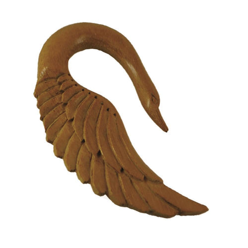 Piercing Holz Jack fruit wood Schwan Hals gebogen Flügel Ohrstecker Expander handgeschnitzt