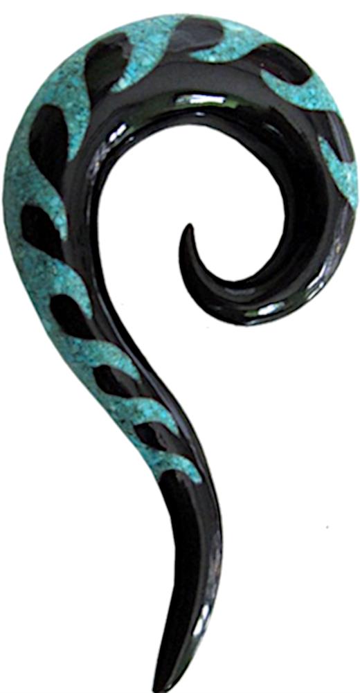 Tribal Horn Piercing Expander Inlay Spirale Welle schwarz türkis