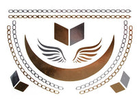 Load image into Gallery viewer, Tattoo golden silbern temporär Motivbogen Klebetattoos Flügel Reif Schmuck Tattoos
