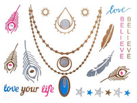 Load image into Gallery viewer, Tattoo golden silbern temporär Motivbogen Klebetattoos rosa blau life Schmuck Tattoos
