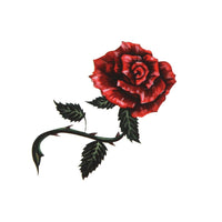 Load image into Gallery viewer, Tattoo Rose klein Blüte rot Stiel Dornen Blätter dunkelgrün einzeln 1 Bogen

