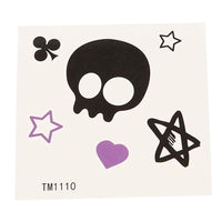 Cargar imagen en el visor de la galería, Klebetattoo temporär Comic Herzen Sterne Totenkopf schwarz lila 1 Bogen
