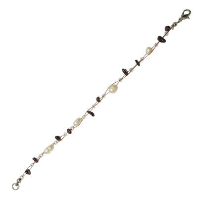 Steinsplitter Perlen weiß dunkel lila Armband Damen Karabinerverschluss 18cm-20cm nickelfrei