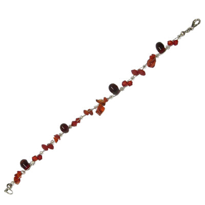 Stone chip glass bead bracelet, red, women's, lobster clasp, nickel-free, 18cm-20cm