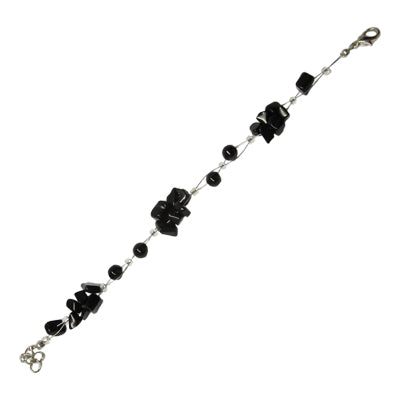 Black bracelet with stone chips, bundle of stone beads, women's bracelet with lobster clasp, nickel-free, 18cm-20cm