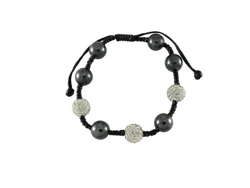 Glitzerkugel Armband Kristall weiß Hämatit grau Kugeln Perlen Damen Schmuck