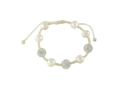 Glitzerkugel Armband Kristall weiß Zuchtperle Kugeln Perlen Damen Schmuck