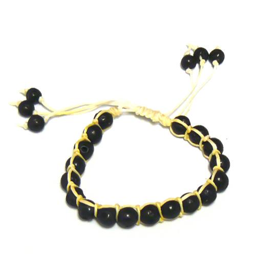 Lavastein Perlenarmband schwarz weiß Armband gewachst Baumwolle Perlen 19 -24 cm verstellbar