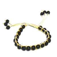 Load image into Gallery viewer, Lavastein Perlenarmband schwarz weiß Armband gewachst Baumwolle Perlen 19 -24 cm verstellbar
