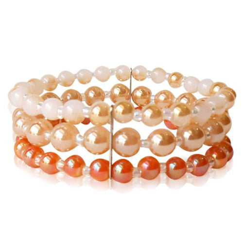 Glasperlen Armband creme orange gold dreilagig Perlen Gummiband verstellbar Perlenarmbänder