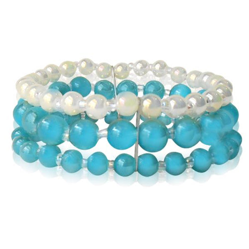 Glasperlen Armband türkis weiß gold dreilagig Perlen Gummiband verstellbar Perlenarmbänder