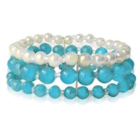 Load image into Gallery viewer, Glasperlen Armband türkis weiß gold dreilagig Perlen Gummiband verstellbar Perlenarmbänder
