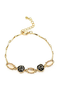 Cargar imagen en el visor de la galería, Brass Armband Rosen Katzenauge weiß gold 17-21 cm filigran nickelfrei Karabiner verstellbar
