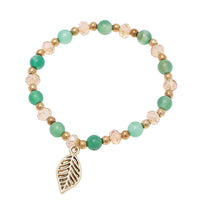 Load image into Gallery viewer, Brass Armband golden Stein grün Perlen Kristalle Blatt Charm verstellbar facettiert

