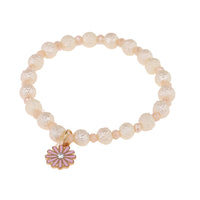 Load image into Gallery viewer, Armband Perlen weiß rau facettiert Kristalle Blume Emaille rosa verstellbar
