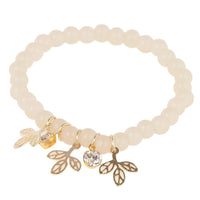 Load image into Gallery viewer, Armband Brass Perlen weiß hell Blätter Anhänger weißer Zirkonia Stein
