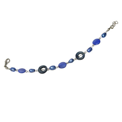 Mother-of-pearl bracelet, blue-grey, beads, rings, discs, women's, lobster clasp, nickel-free, 18cm-20cm