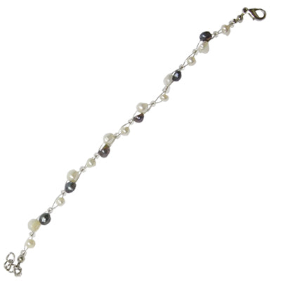 Pearl bracelet for women, white and blue, cultured pearls, jewelry wire, lobster clasp, 18 cm - 20 cm, nickel-free