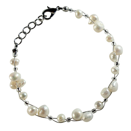 Pearl bracelet for women, white cultured pearls, jewelry wire, lobster clasp, 18 cm - 20 cm, nickel-free