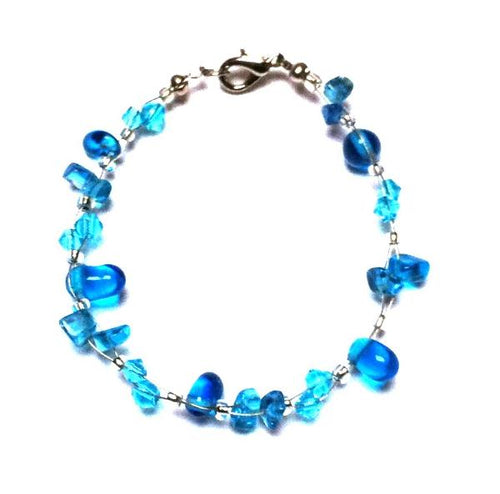 Splitter Glasperlen Armband blau Damen Karabinerverschluss nickelfrei 18cm-20cm