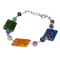 Load image into Gallery viewer, Muranoglas Glasperlen Perlen Armband blau grün orange eckig Glitzer Damen 18-20 cm nickelfrei

