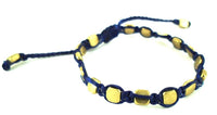 Cargar imagen en el visor de la galería, Designer Armbänder blau Brass Armband Messing Beads eckig Baumwolle gewachst Unisex
