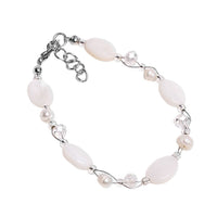 Load image into Gallery viewer, Glitzer Perlmutt Armband weiß oval Perlen Scheiben Damen Karabiner nickelfrei 18cm-20cm
