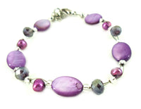 Load image into Gallery viewer, Glitzer Perlmutt Armband lila oval Perlen Scheiben Karabiner nickelfrei 18cm-20cm
