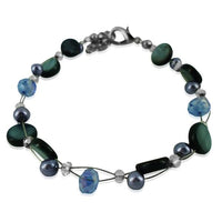 Load image into Gallery viewer, Glitzer Perlmutt Armband blau grau Perlen Scheiben rund Karabiner nickelfrei 18cm-20cm
