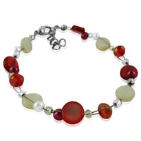 Load image into Gallery viewer, Glitzer Perlmutt Armband rot weiß pink Perlen Scheiben rund Karabiner nickelfrei 18cm-20cm
