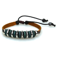 Load image into Gallery viewer, Surfer Lederarmband Scheiben grün silber braun Band Brass Holz verstellbar Leder nickelfrei
