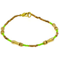 Cargar imagen en el visor de la galería, Messing Armband Zylinder konkav grün Perlen golden nickelfrei antik Tribal 22 cm Karabiner
