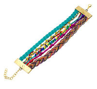 Load image into Gallery viewer, Ibiza Messing Armband mehrlagig golden dunkel türkis Perlen nickelfrei antik Tribal 17,8 cm Karabiner
