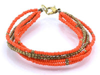 Load image into Gallery viewer, Messing Armband mehrlagig golden eckig orange Perlen antik Tribal 18,5 cm Karabiner neon
