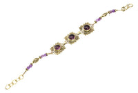 Load image into Gallery viewer, Messing Armband golden eckig rund Spiralen Punkte Amethyst 17-20 cm oval Perlen
