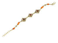 Load image into Gallery viewer, Messing Armband golden oval Raute Herzen Punkte Karneol rund 17,5-20 cm Perlen
