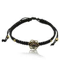 Load image into Gallery viewer, Armband Nylon verstellbar schwarz Messing Buttons antik golden Motive
