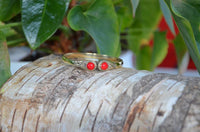 Cargar imagen en el visor de la galería, Messing Armreif golden rot Jaspis rund acht Zopfrand nickelfrei verstellbar antik Tribal Schmuck
