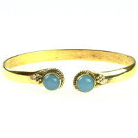 Cargar imagen en el visor de la galería, Messing Armreif golden Chalcedon hell rund Blume Zopfrand nickelfrei verstellbar antik Tribal Brass
