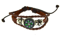 Load image into Gallery viewer, Lederarmband Kompass dreilagig geflochten verstellbar
