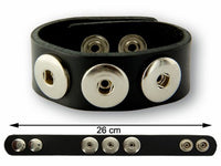 Cargar imagen en el visor de la galería, Lederarmband mit Buttons für Chunks Leder Armband Unisex Schmuck Knöpfe Armbänder Edelstahl schwarz
