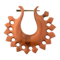 Load image into Gallery viewer, Pin-Ohrring, brauner, sonnenförmiger Pin-Ohrring, handgeschnitzt aus Sawoholz, 35mm
