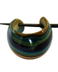 Load image into Gallery viewer, Holzcreolen Pin-Ohrringe Pin-Creolen Kokosholz Harz Damen Schmuck Blau Orange
