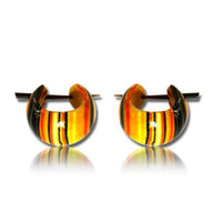 Load image into Gallery viewer, Holz Pin-Ohrringe gestreift braun schwarz Holz Creolen 10 mm unisex
