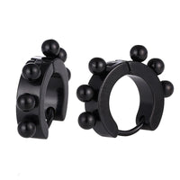 Cargar imagen en el visor de la galería, Edelstahl Creolen Ohrring schwarz Kugeln Klippverschluss
