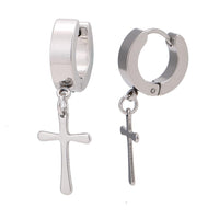 Cargar imagen en el visor de la galería, Edelstahl Creolen Ohrring schlicht silber Farben kleiner Kreuz Anhänger 10 mm
