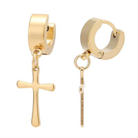 Cargar imagen en el visor de la galería, Edelstahl Creolen Ohrring Klippverschluss golden Kreuz Anhänger
