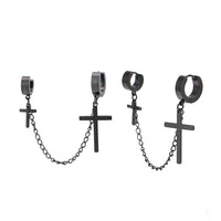 Cargar imagen en el visor de la galería, Edelstahl Creolen Ohrring Helix schwarz Anhänger Kreuze  Klippverschluss
